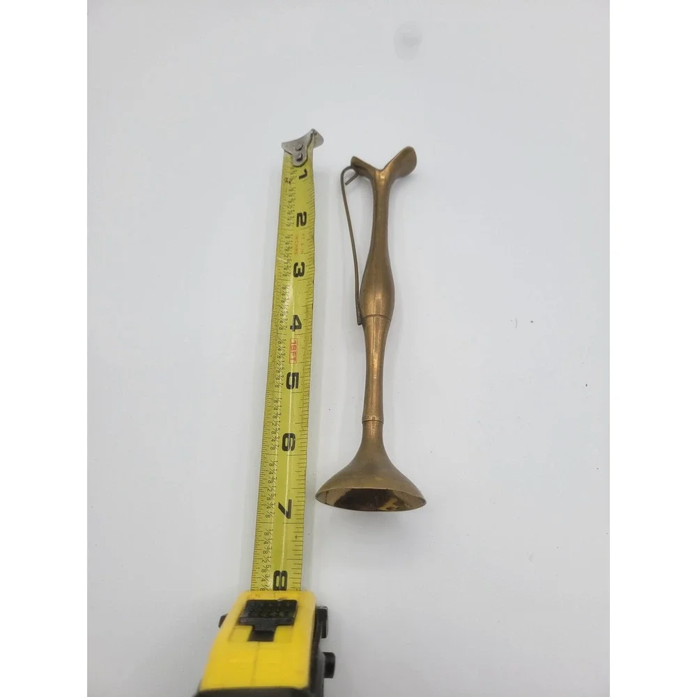 Vintage Solid Brass Bud Vase Tall Slender Handle Mid Century Modern Gold 7.5in